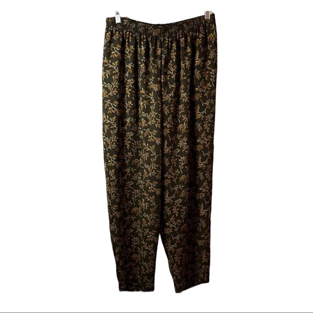 MODERN Woman brown leaf print high elastic waisted pants lightweight SZ 18/20 W